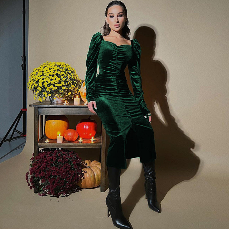 Robe midi femme avec manches ballons et design de taille élégant Chic und Stil