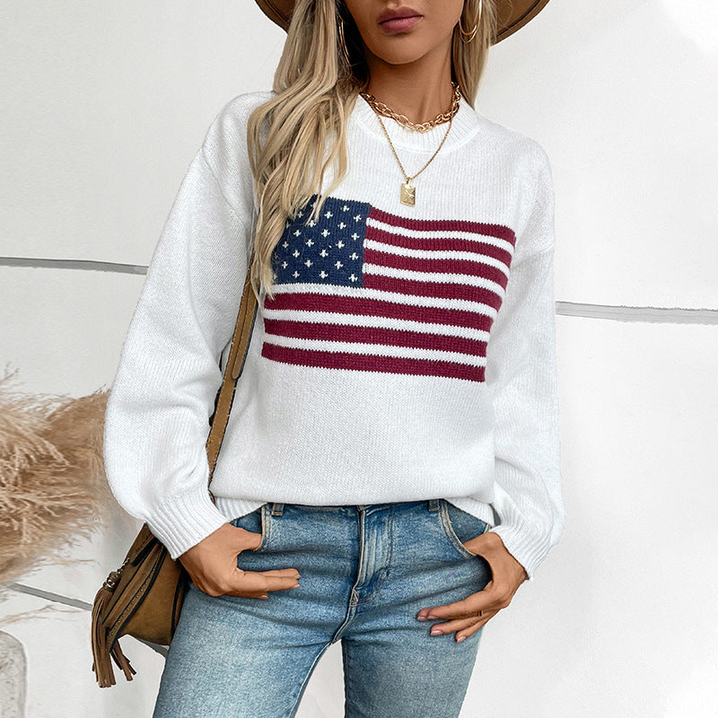 Pull en tricot pour femmes avec motif de drapeau et encolure ronde Chic und Stil