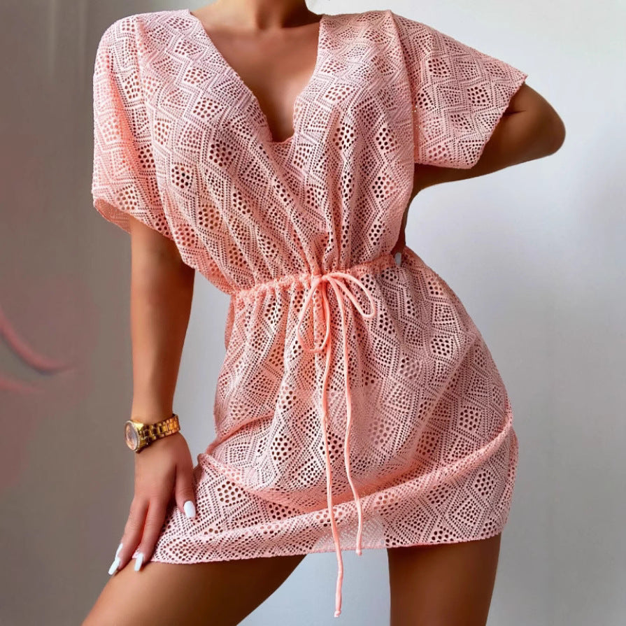 Robe tunique en dentelle au crochet pour femmes avec cordon de serrage Chic und Stil