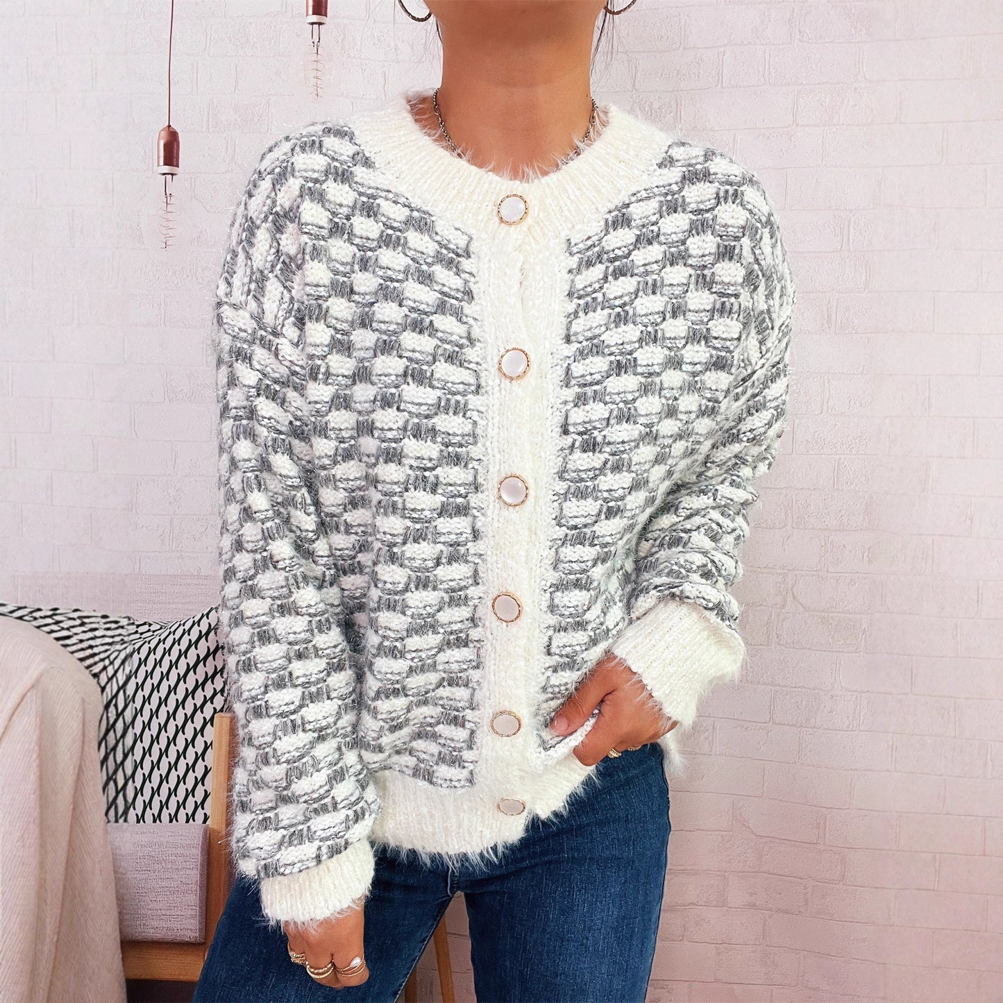 Cardigan en tricot confortable pour femmes avec design de boutons décoratifs Chic und Stil