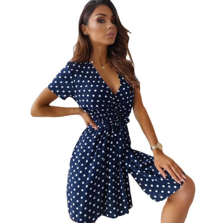 Robe Mini A-Ligne à Pois pour Femme avec Ceinture à Nouer Chic und Stil