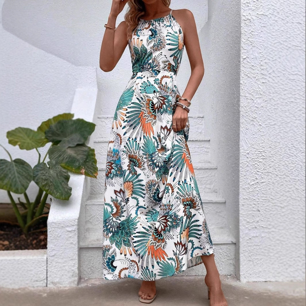 Dames Collier Fleurs Robe Maxi Chic und Stil