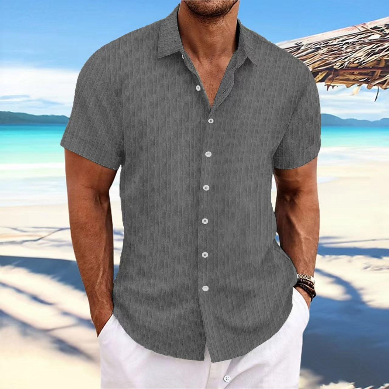 Chemise décontractée à manches courtes à rayures pour hommes Chic und Stil