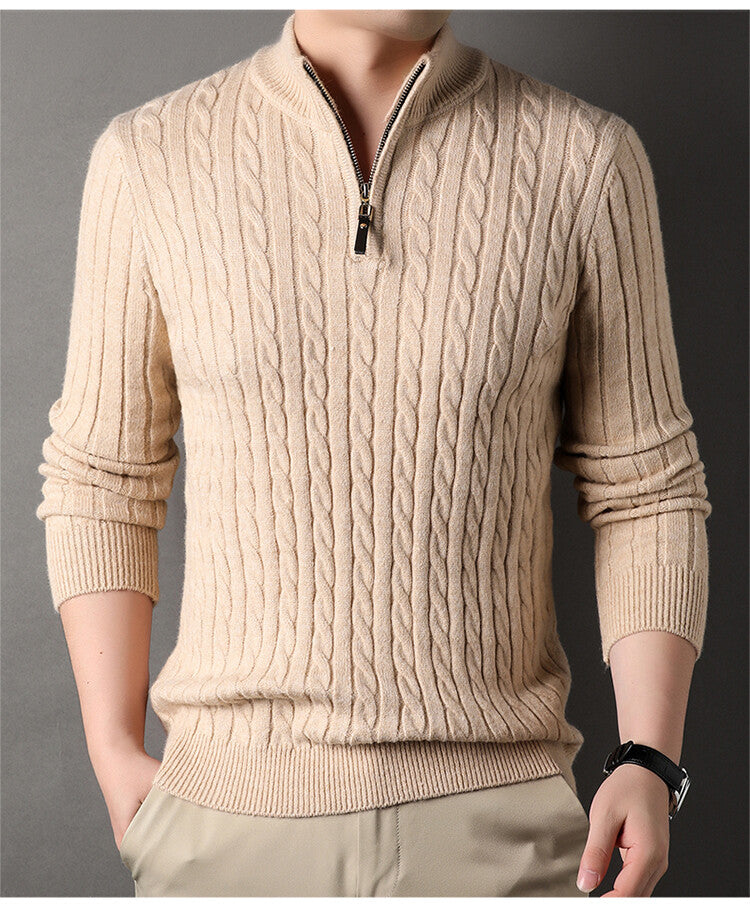 Pull homme avec zip et motif en relief en torsades Chic und Stil