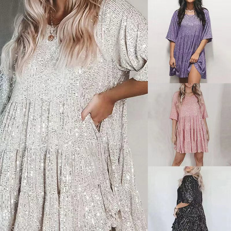 Robe mini scintillante pour femmes avec paillettes et coupe ample Chic und Stil