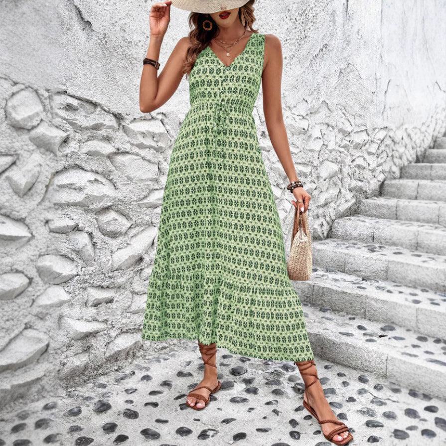 Robe maxi bohème sans manches pour femmes avec ceinture nouée Chic und Stil