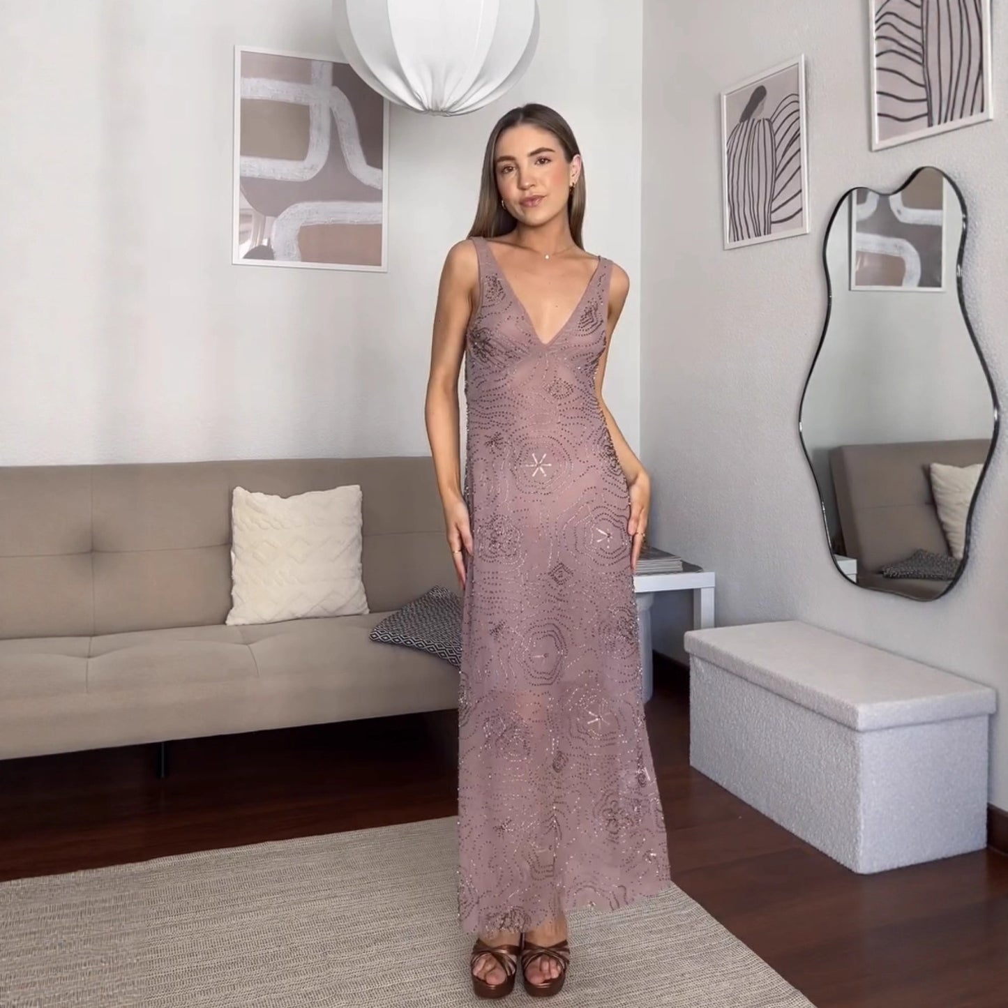 Robe maxi pour femmes avec des ornements en strass excitants Chic und Stil
