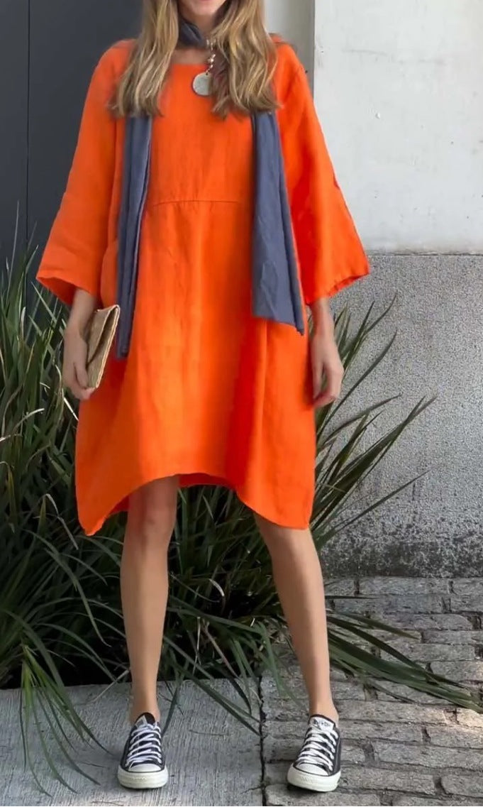Robe en lin décontractée pour femmes avec poches pratiques et ourlet asymétrique Chic und Stil