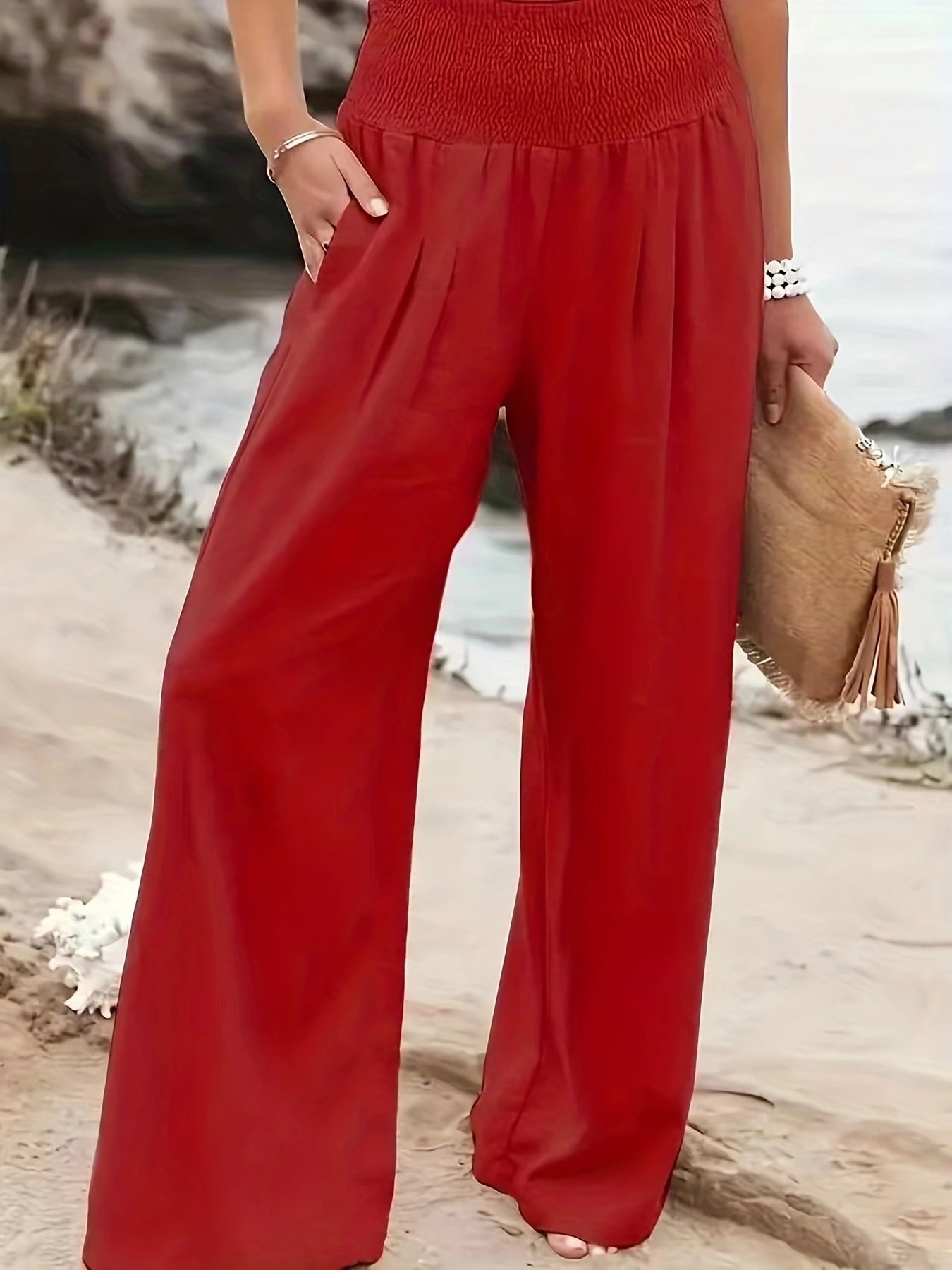 Pantalon d'été ample pour femmes avec taille élastique et élégant drapé Chic und Stil