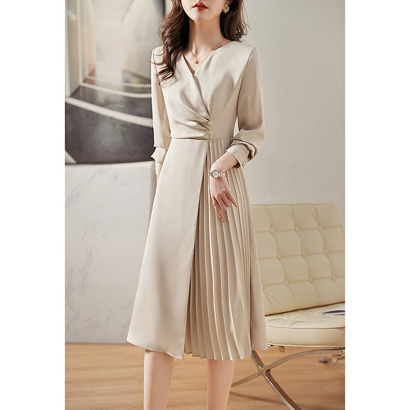 Robe midi plissée élégante pour femme avec détails de bouton Chic und Stil
