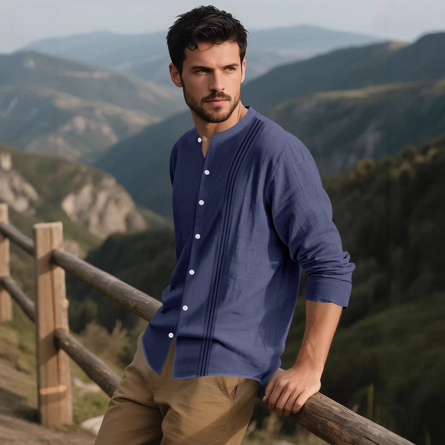 Chemise à manches longues tendance pour hommes avec surface texturée et col montant innovant Chic und Stil