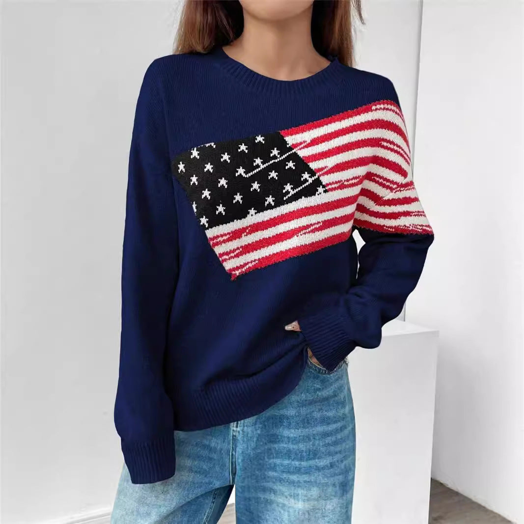Pull en tricot pour femmes avec motif de drapeau et coupe décontractée Chic und Stil
