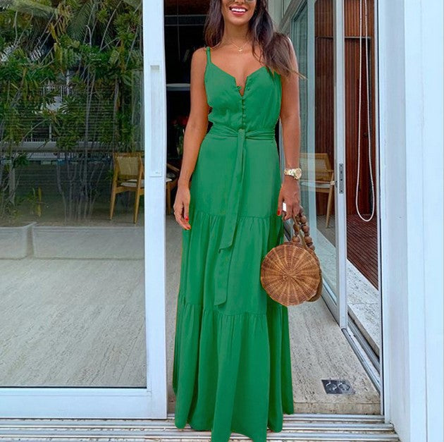 Robe maxi fluide à volants pour femmes avec bretelles réglables Chic und Stil