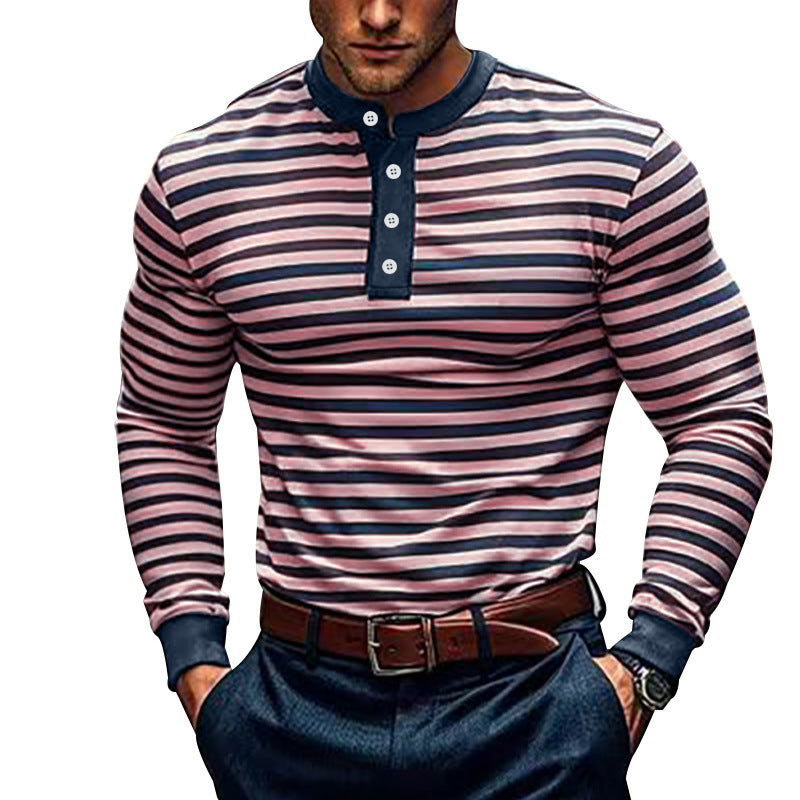 Homme T-shirt Henley à manches longues avec motif en fines rayures et col moderne Chic und Stil