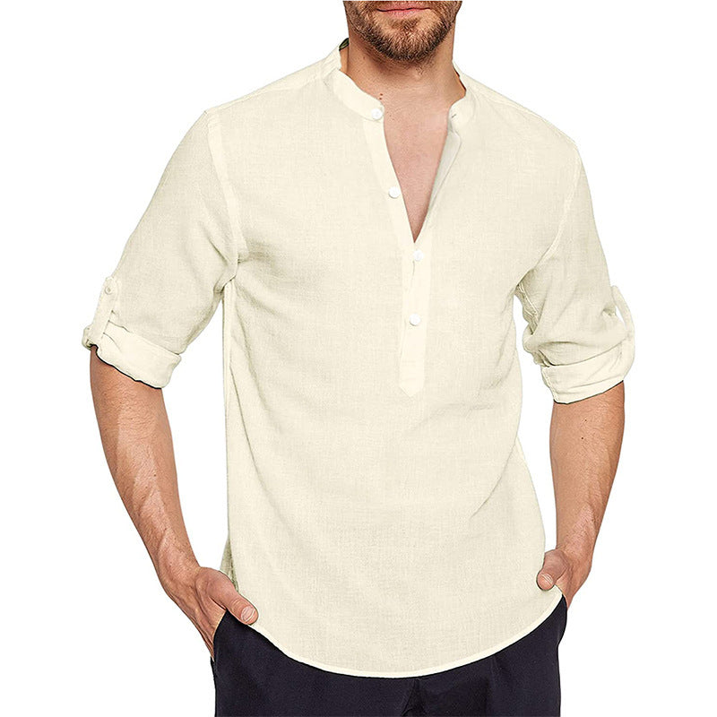Chemise en lin pour hommes avec col montant moderne et patte de boutonnage classique Chic und Stil