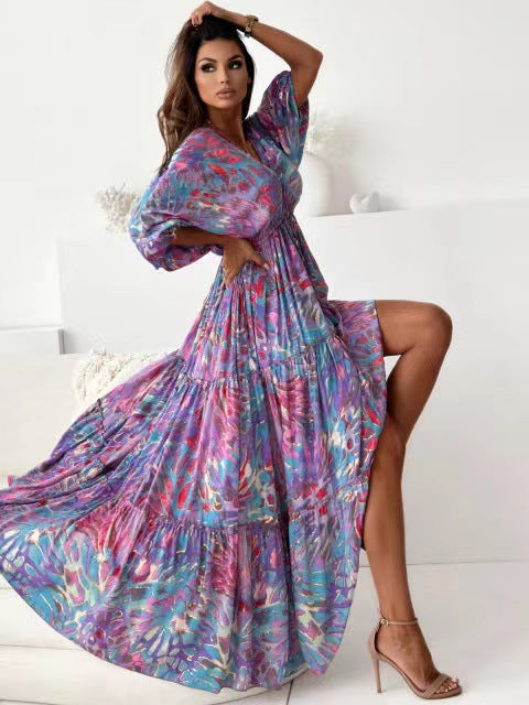 Women's Bohemian Maxi Dress with High Slit Chic and Style