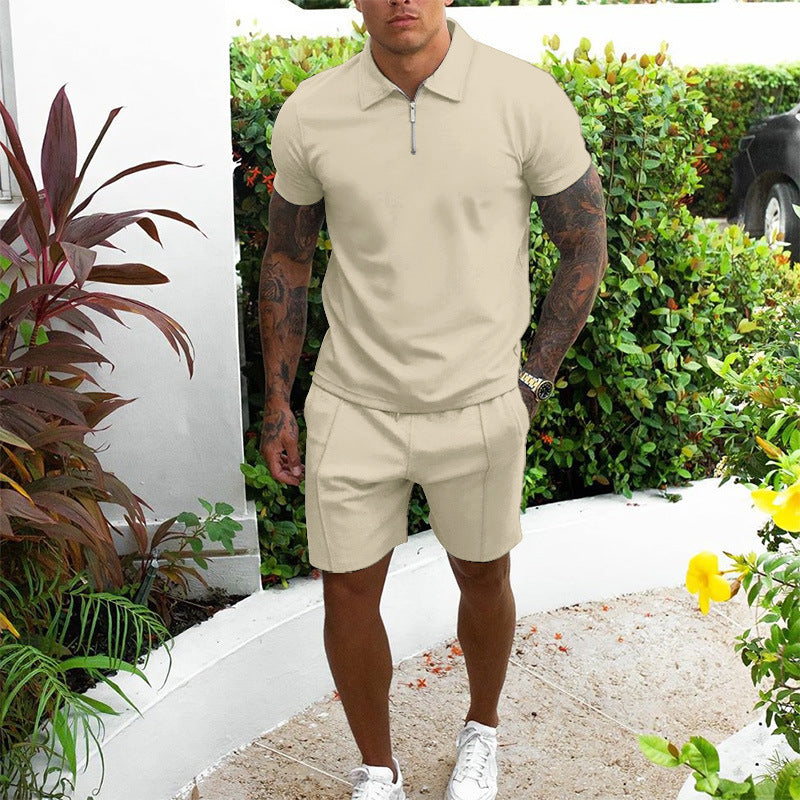 Hommes Freizeit-Zip-Up Polo et Shorts Set Chic und Stil