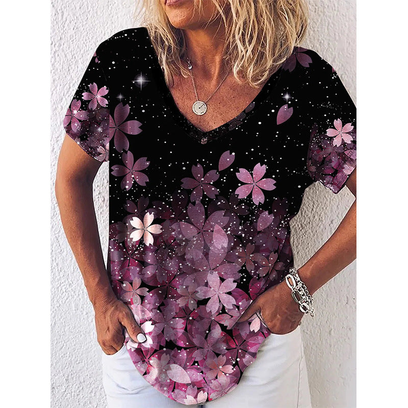 T-shirt à imprimé floral pour femmes à col en V Chic und Stil