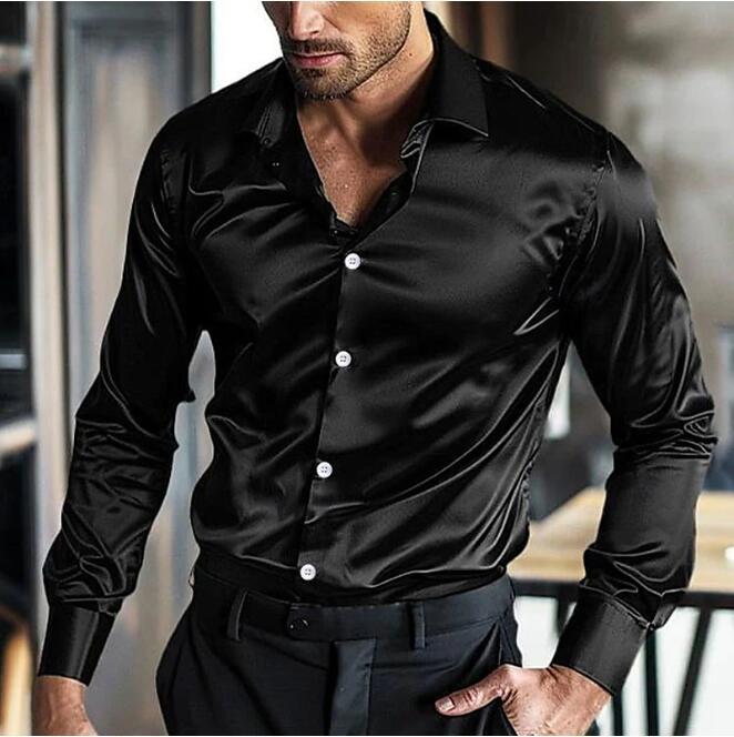 Chemise élégante pour hommes à manches longues en matériau brillant avec une coupe moderne Chic und Stil