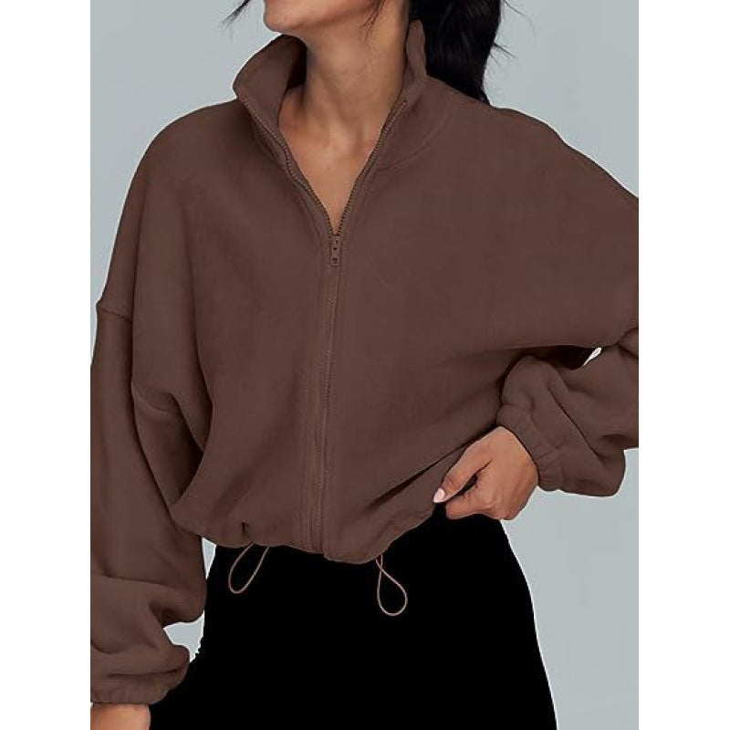 Pull-over tendance oversize à zip pour dames avec col montant et cordon de serrage Chic und Stil