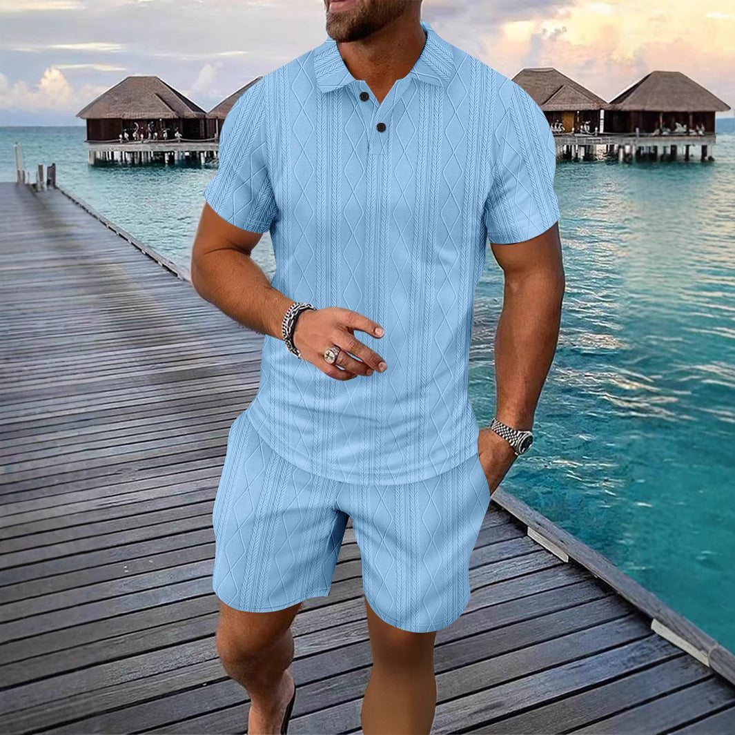 Hommes Ensemble Polo en Tricot Structuré et Shorts Chic und Stil