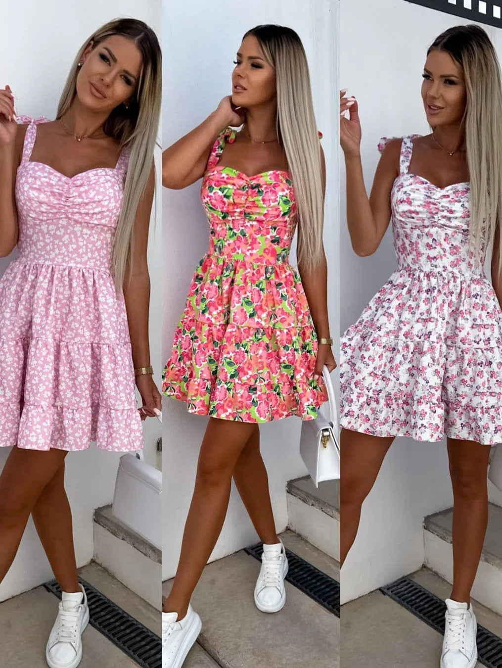 Robe Mini A-Ligne Florale Femme avec ourlet volant Chic und Stil