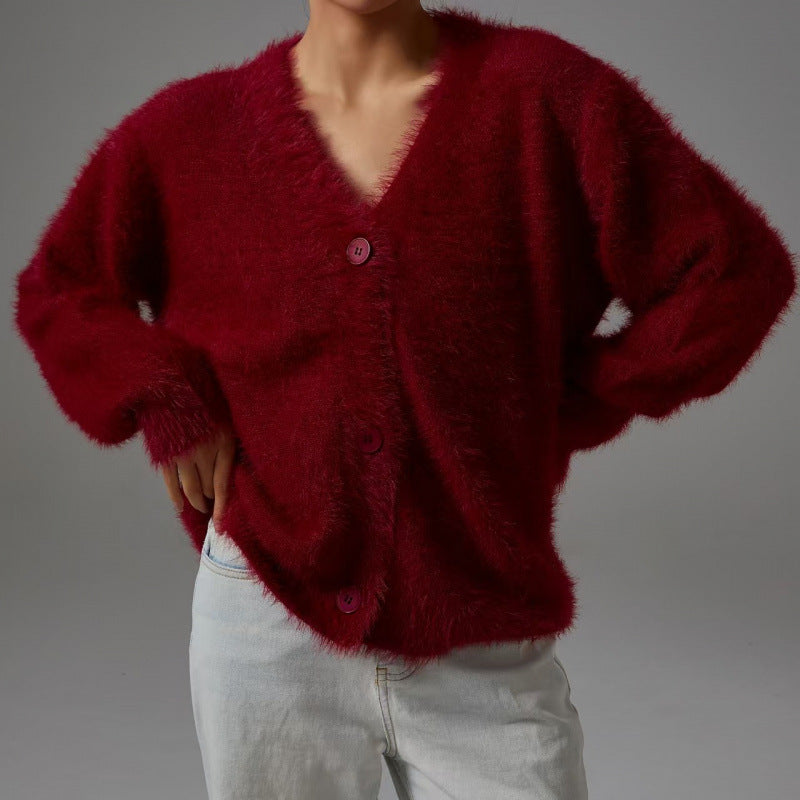 Cardigan moelleux pour femmes avec décolleté en V et coupe surdimensionnée Chic und Stil