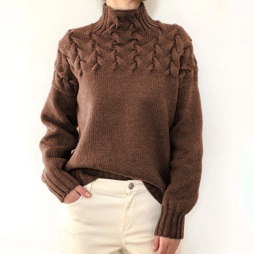 Pull en tricot pour femmes avec col montant et motif torsadé tendance Chic und Stil