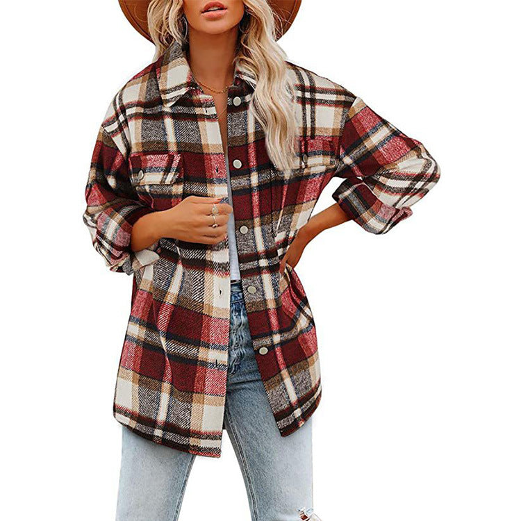 Grande taille - veste en coton à carreaux pour femmes au design décontracté Chic und Stil