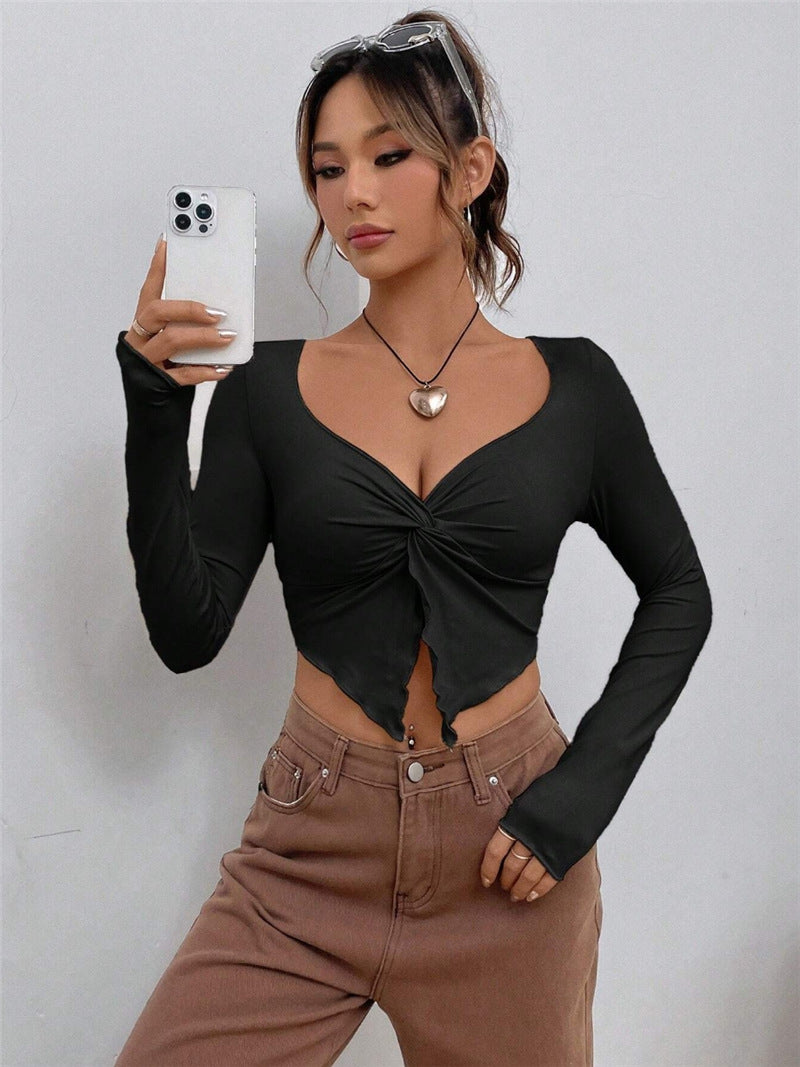 Chemise à manches longues ajustée pour femmes avec un détail de nœud tendance Chic und Stil