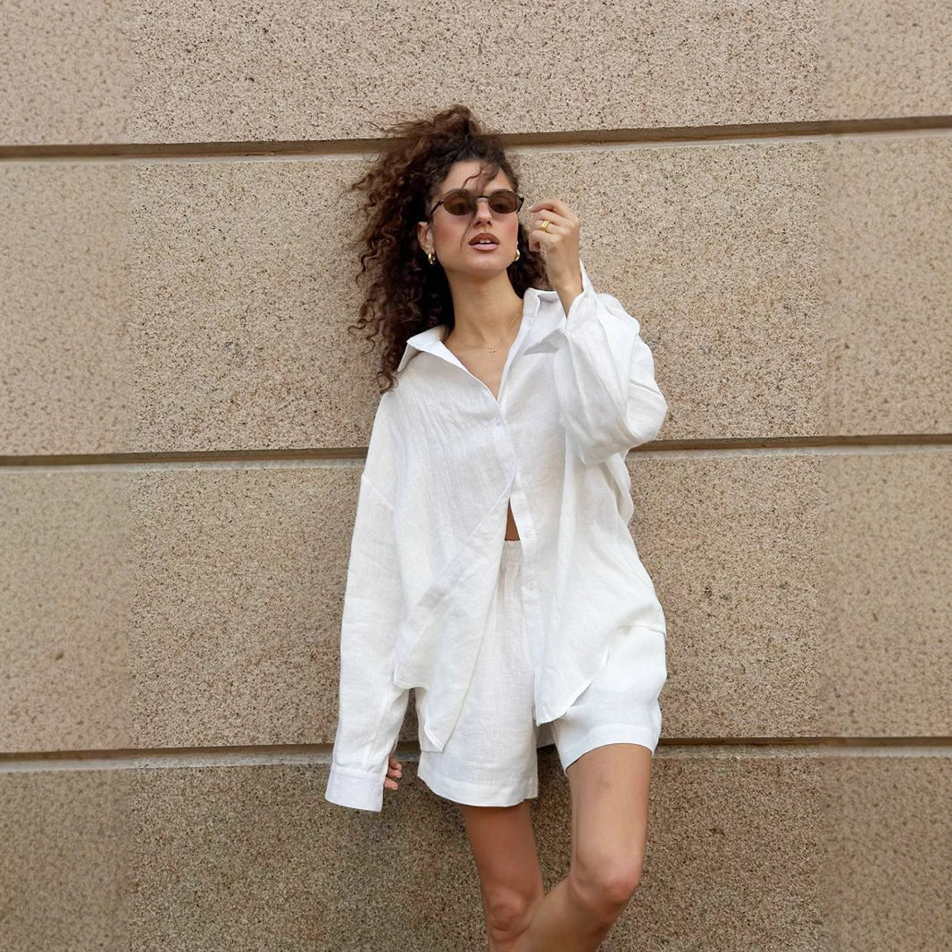 Ensemble blouse en lin décontracté et shorts Chic und Stil pour femmes