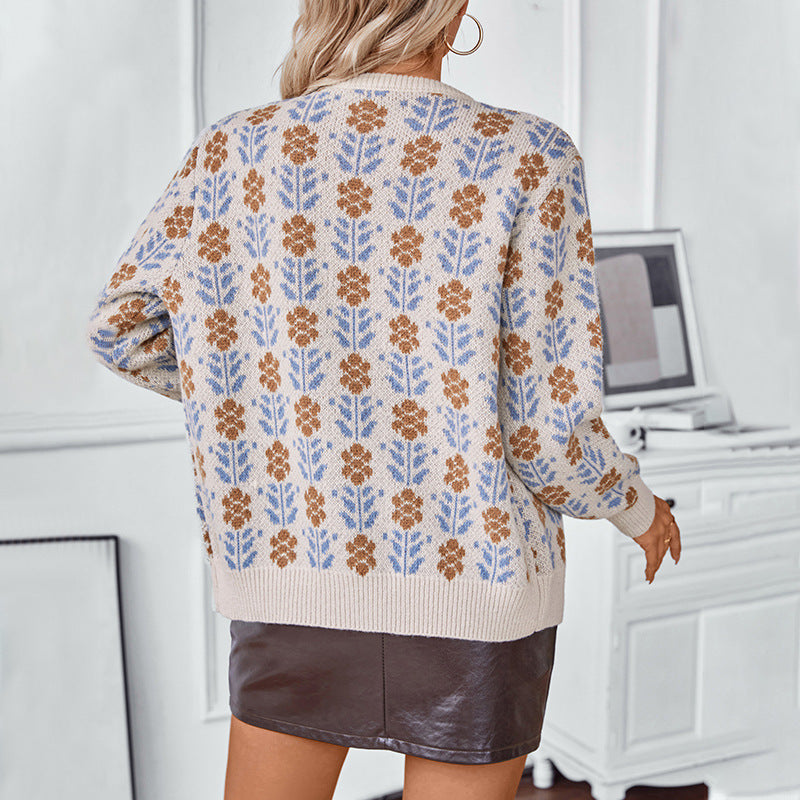 Veste en maille pour femmes avec motif floral et boutons Chic und Stil