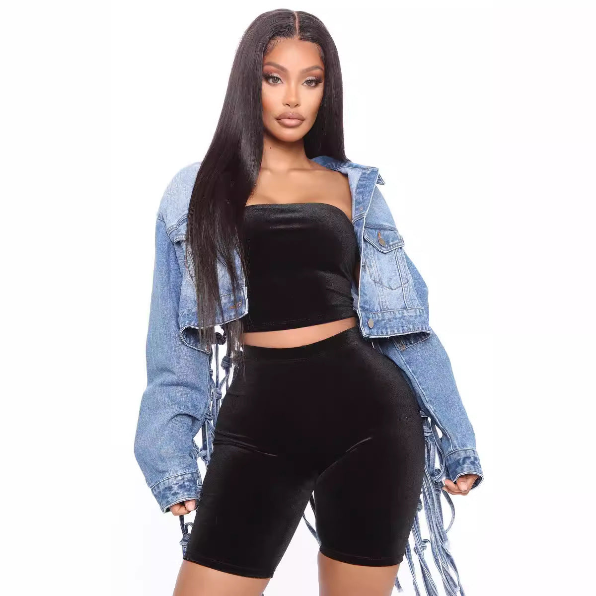 Veste en denim pour femmes avec un détail de nœud unique et une coupe décontractée Chic und Stil