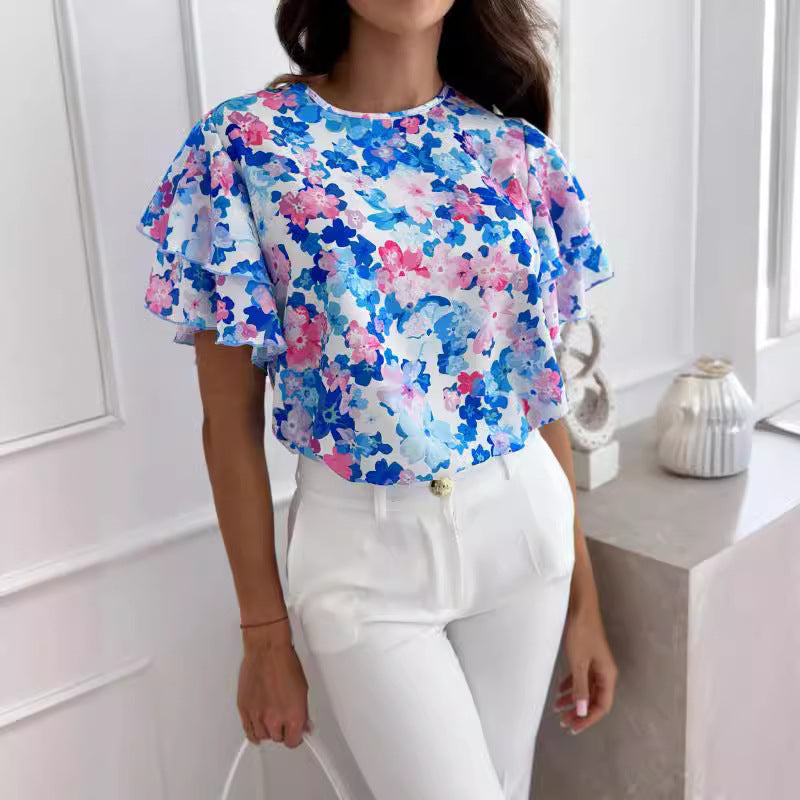 Dames Blouse à motif floral fluide Chic und Stil