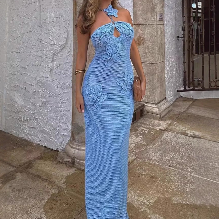 Robe maxi tricot pour femmes avec insertions florales Chic und Stil