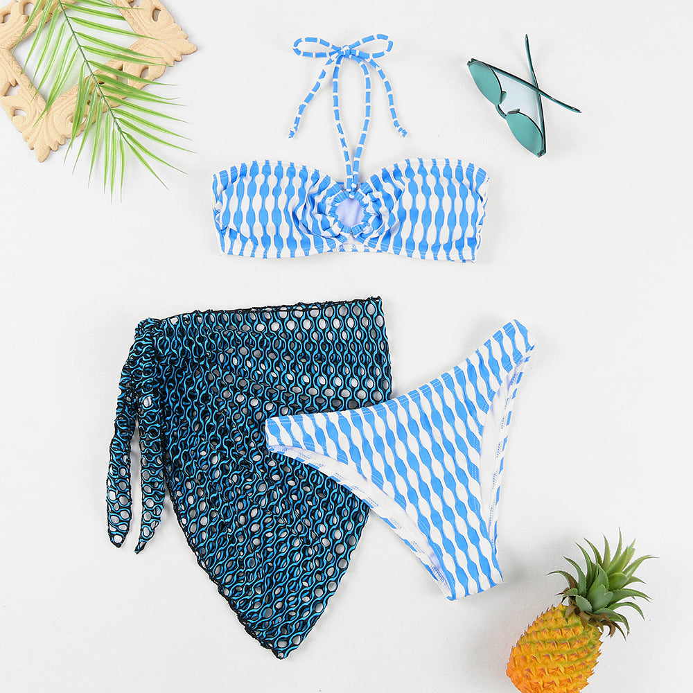 Bikini bandeau pour femmes avec motif de vagues unique et tissu en filet stylé Chic und Stil