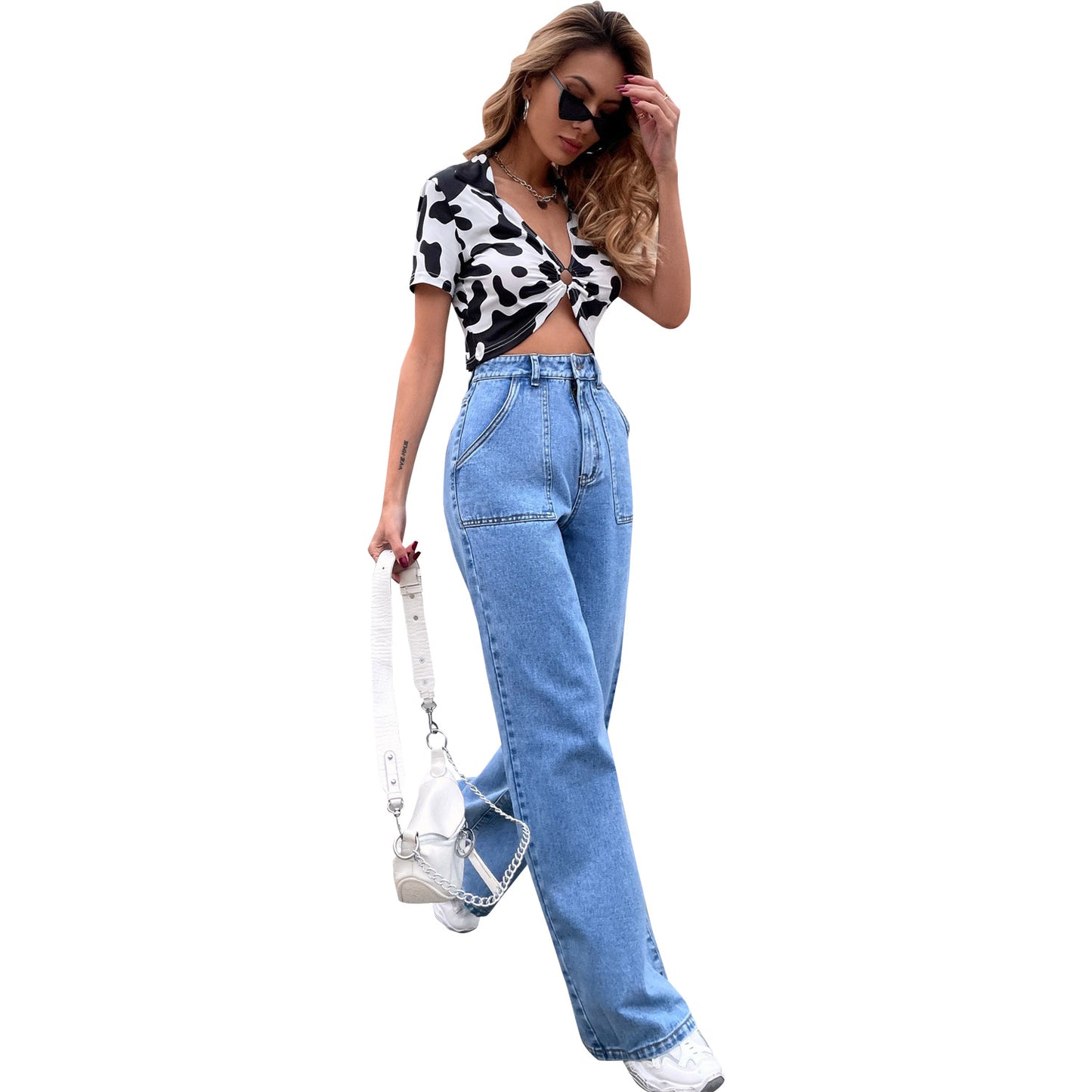 Jean taille haute ample pour femmes avec coupe classique et poches plaquées Chic und Stil