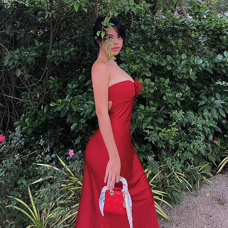 Robe maxi sans bretelles à fleurs ornée Chic und Stil