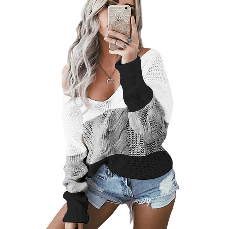 Pull en tricot à épaules dénudées pour femmes avec un dégradé de couleurs attrayant Chic und Stil