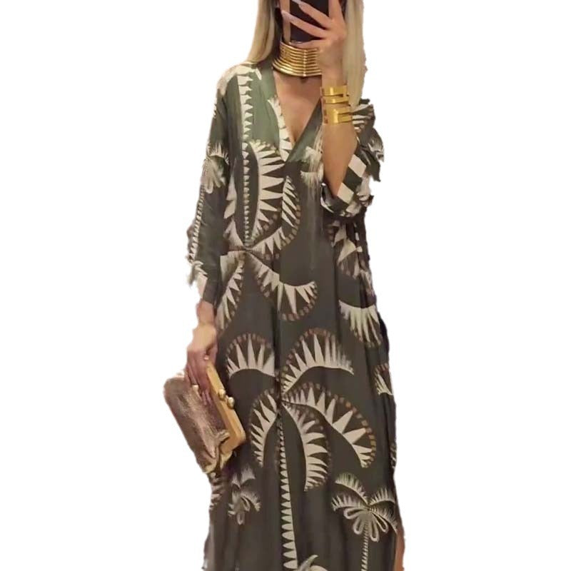 Robe maxi femme à coupe ample et motif de palmiers tendance Chic und Stil