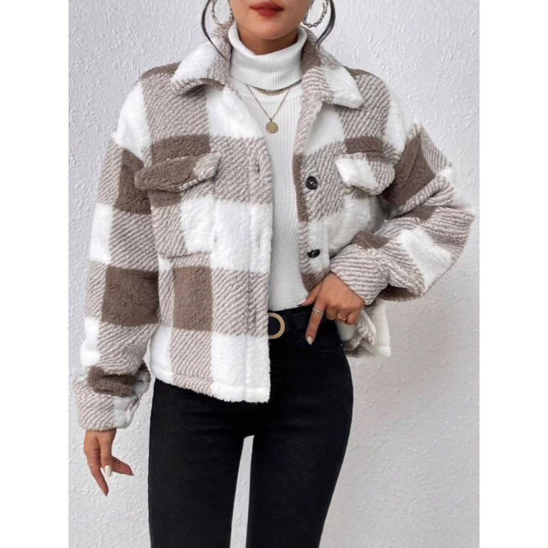 Fleece jacket for women with check pattern Chic und Stil