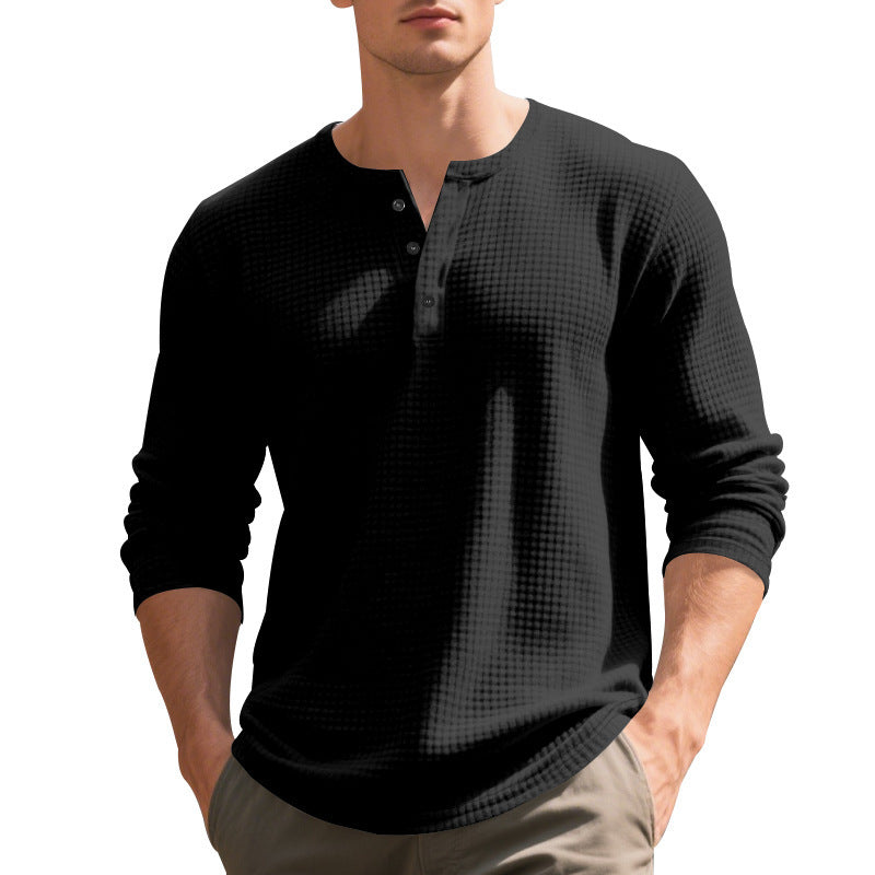 T-shirt Henley à manches longues décontracté pour homme avec design texturé Chic und Stil