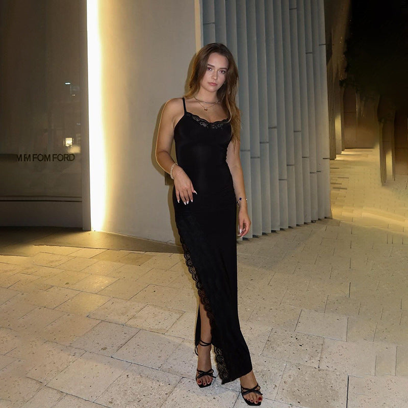 Robe maxi élégante pour femmes avec garniture en dentelle Chic und Stil