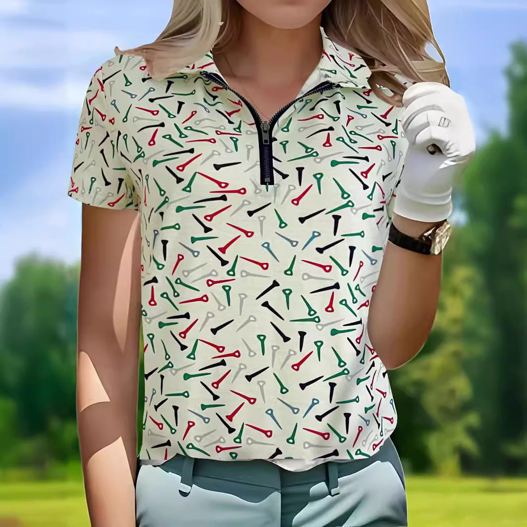 Polo de golf pour femmes avec fermeture éclair moderne et design animé Chic und Stil