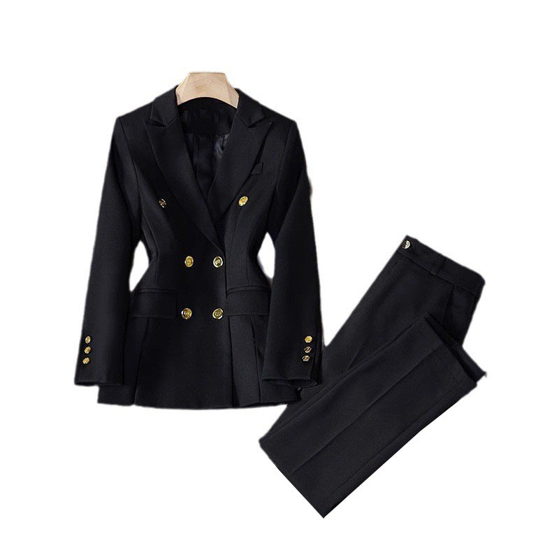 Veste ajustée pour femme à double boutonnage et ensemble de pantalons Chic und Stil 1750847116