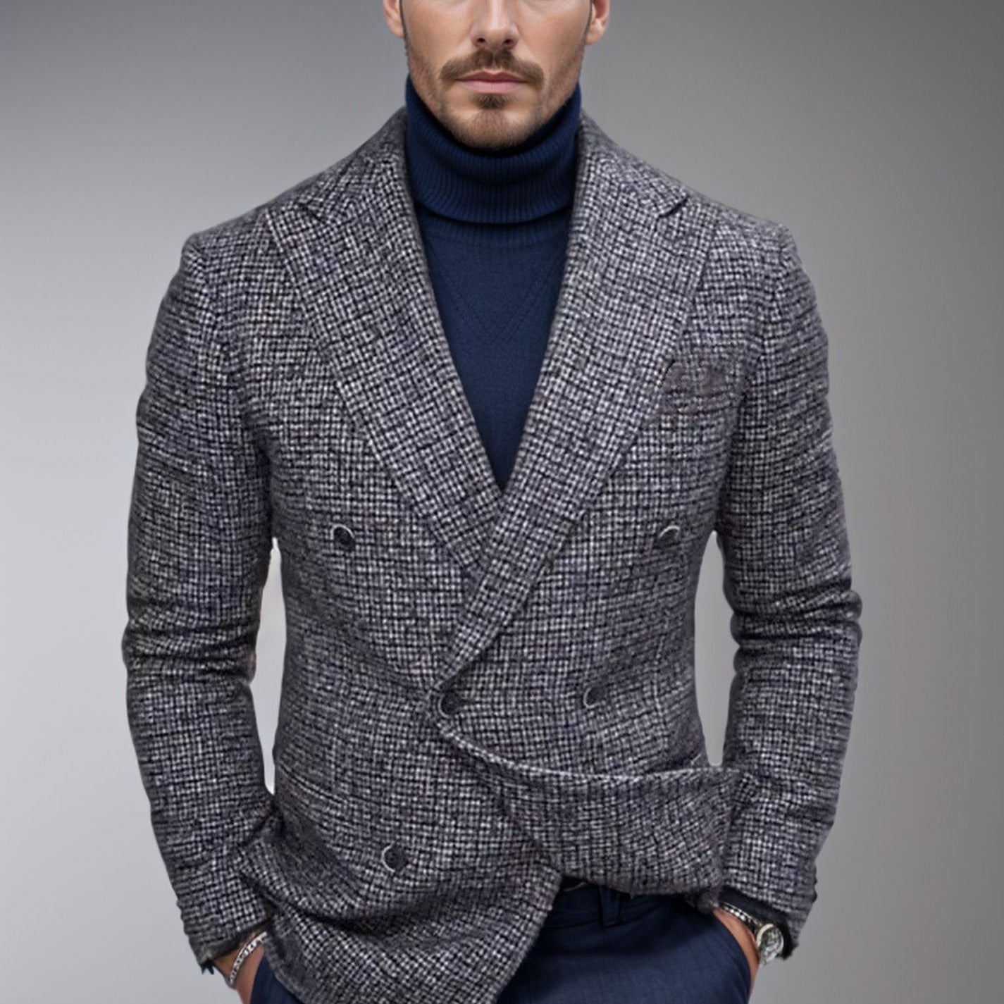 Blazer élégant à carreaux pour hommes avec double boutonnage Chic und Stil