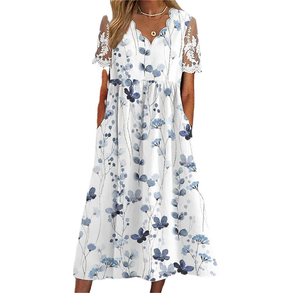 Robe midi femme à imprimé floral et manches en dentelle Chic und Stil