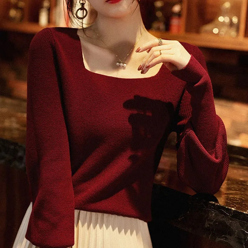 Pull en maille élégant pour femmes avec un joli décolleté carré et une coupe ample Chic und Stil