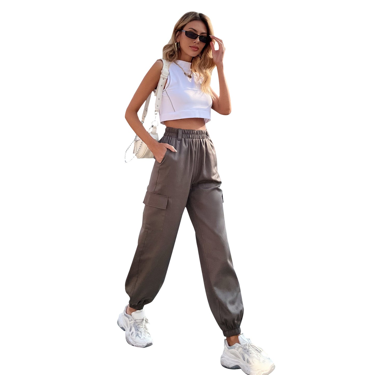 Pantalon cargo pour femmes avec taille élastique et poches latérales pratiques Chic und Stil