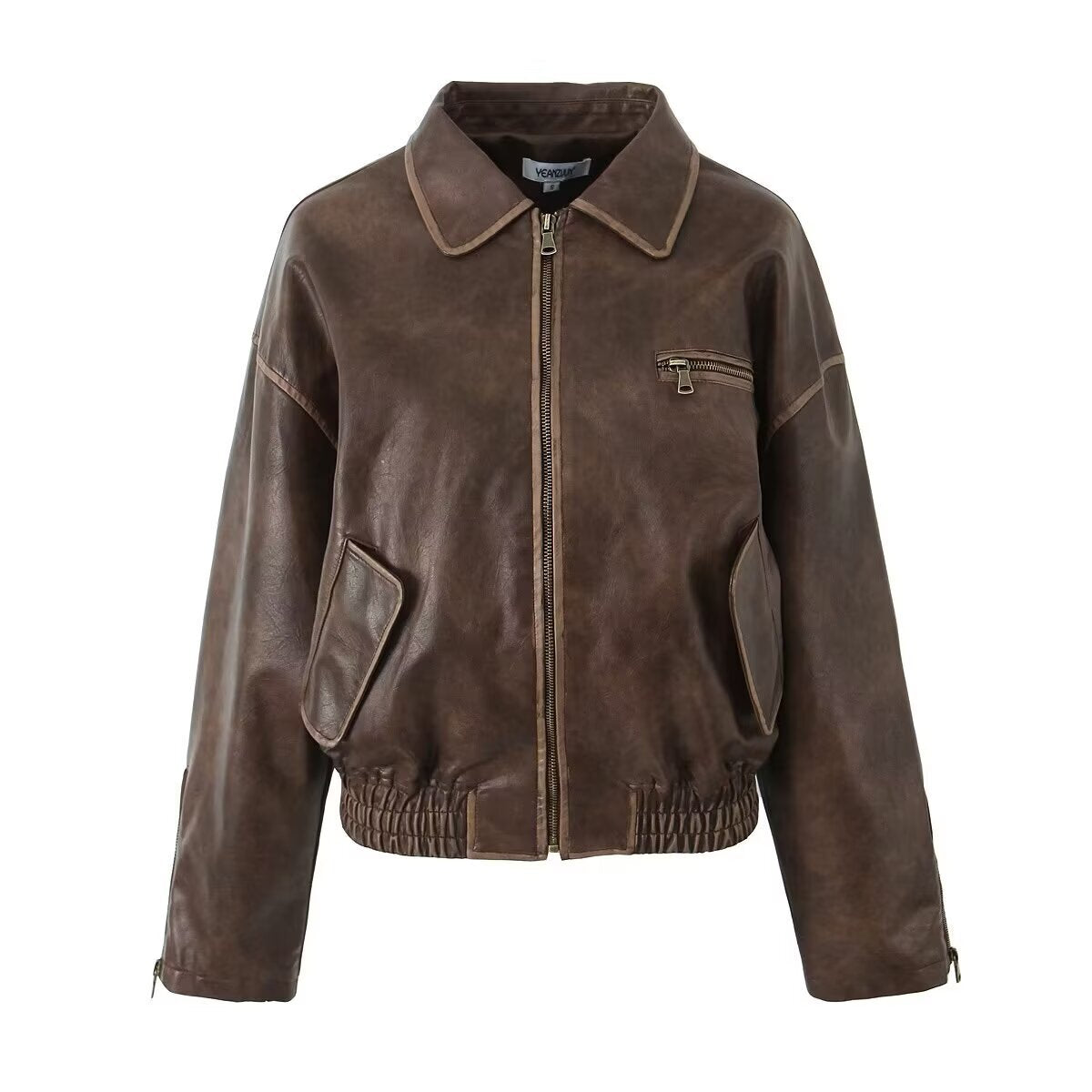 Leather jacket for ladies with a modern design featuring practical zippered pockets Chic and Style
